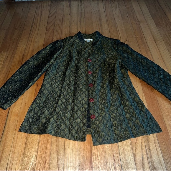 Coldwater Creek Green Diamond Pattern Crinkle Topper Dressy Jacket Petite MEDIUM - Picture 3 of 9